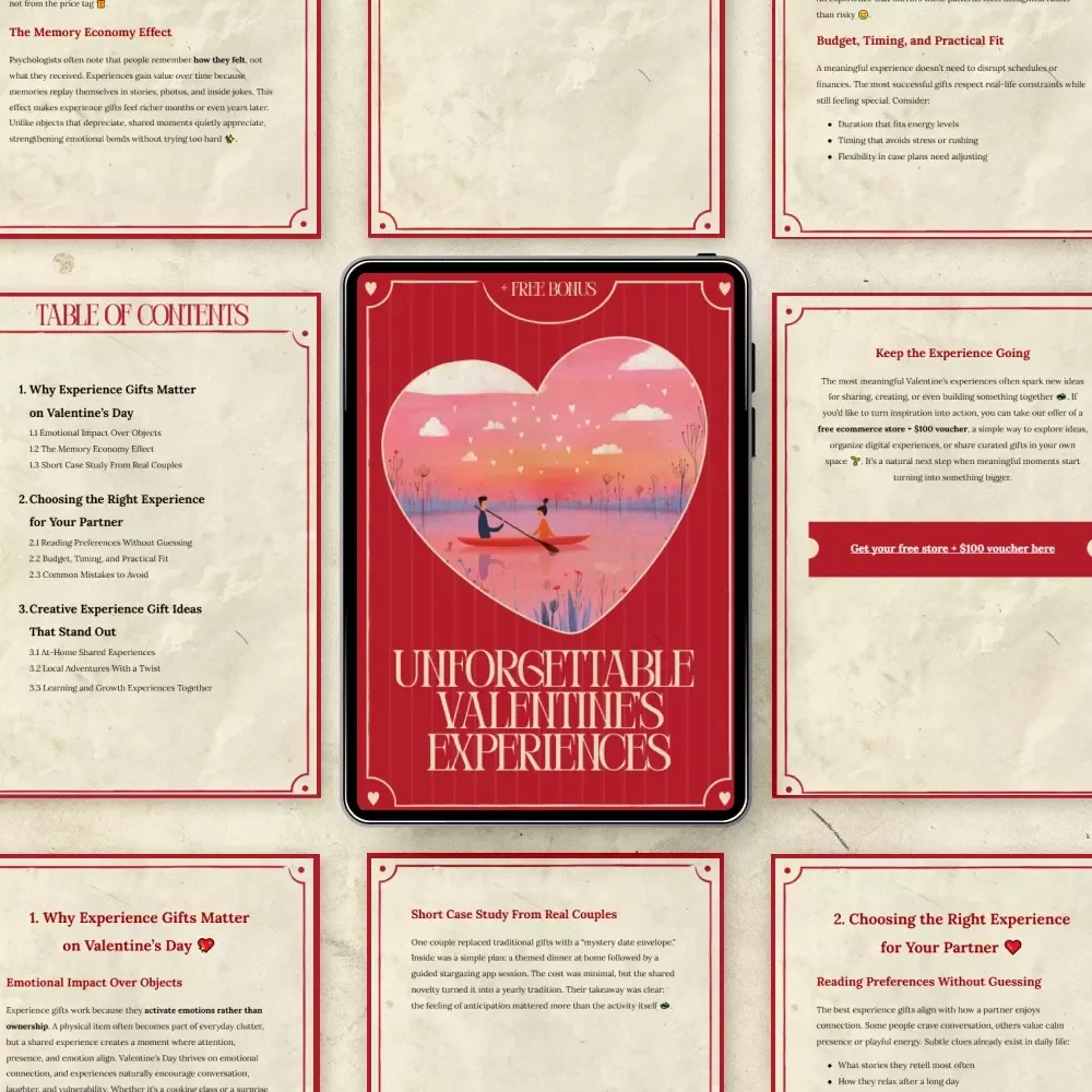 Unforgettable Valentine’s Experiences | Experience Gift Ideas Ebook | Unique Experience Gifts Valentine’s Day Guide for Couples