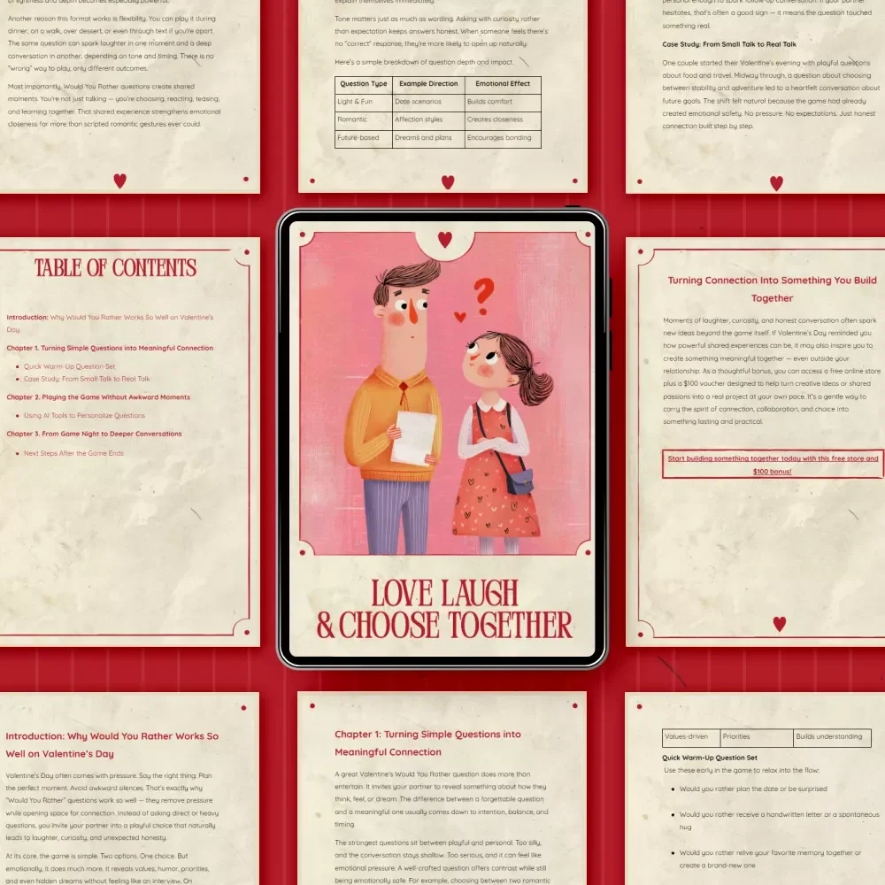 Love Laugh and Choose Together – Valentine’s Day Guide with Valentine’s Day Would You Rather Questions for Couples & Date Night Connection