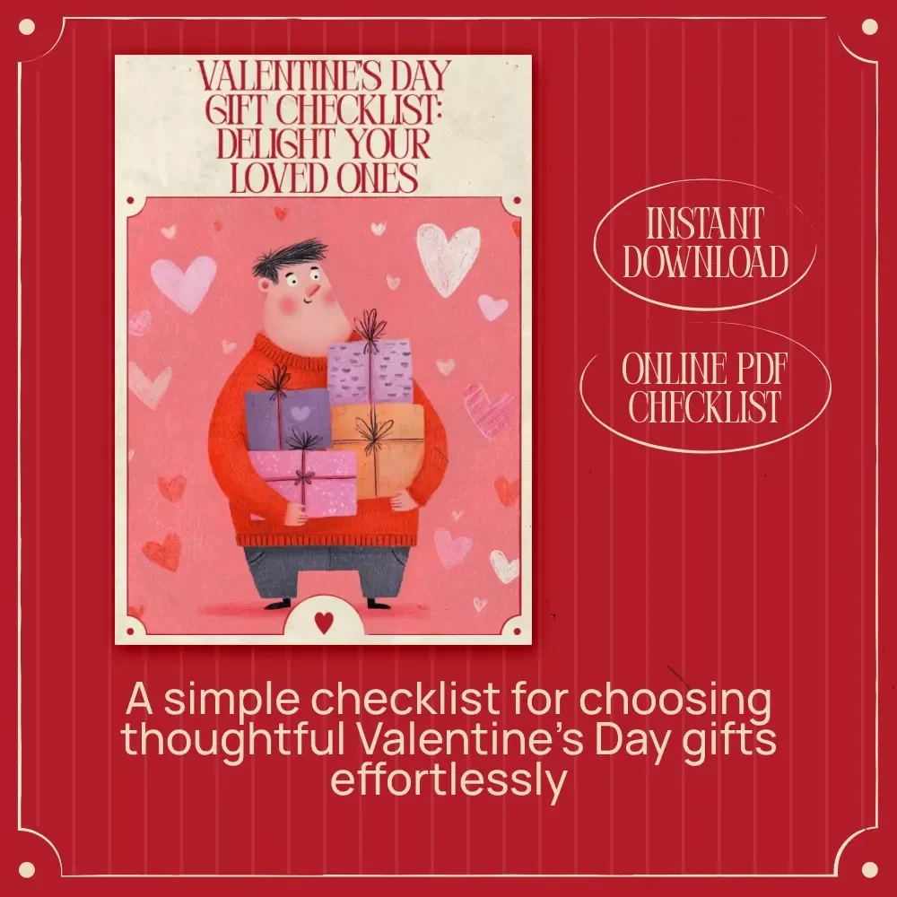Valentine’s Day Gift Checklist: Delight Your Loved Ones | Printable Digital Checklist for Popular Valentine’s Day Gifts, Romantic & Personalized Ideas