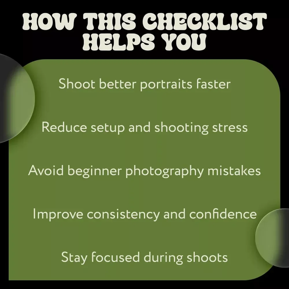 Quick-Start Checklist for Portrait Photography | Easy Portrait Photography Start Tips for Beginners & Creatives | Printable Digital Checklist