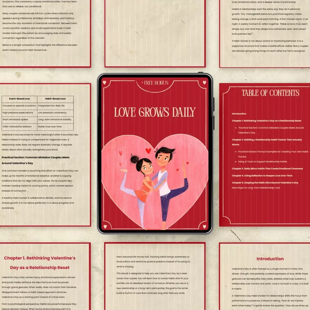 Love Grows Daily: Relationship Guide, Valentine’s Day Reset, Habit Tracker, Emotional Closeness eBook & Daily Micro Habits Checklist