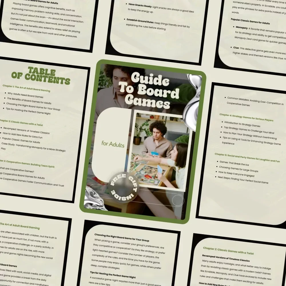 Guide to Board Games for Adults – Ultimate Ebook of Board Games Ideas for Adults, Strategy, Party & Cooperative Game Nights