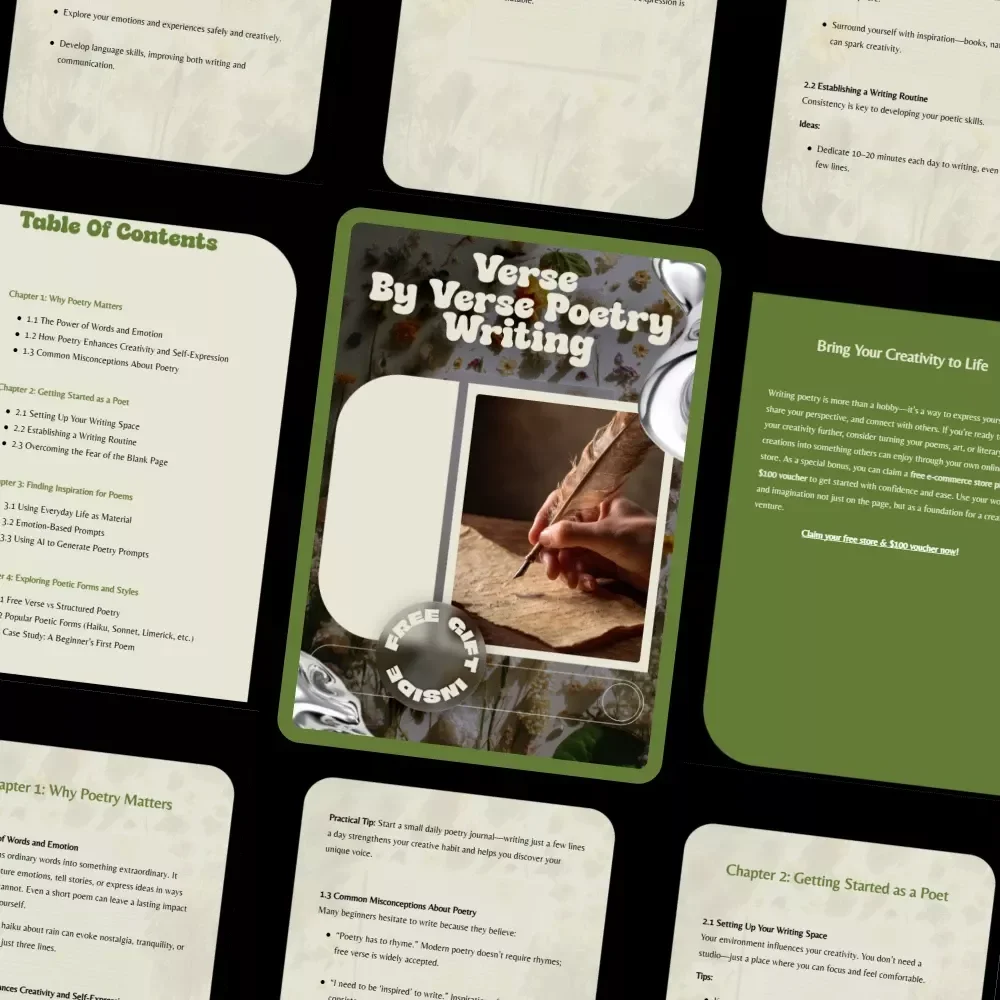 Verse by Verse Poetry Writing Ebook – A Beginner-Friendly Guide on how to take up poetry writing, Creative Expression, Poetic Forms & Daily Inspiration