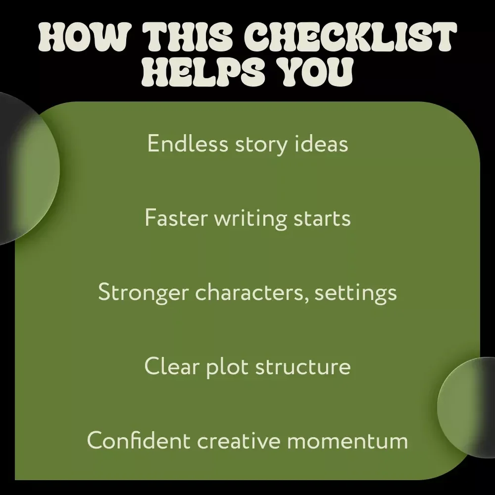 Quick-Start Short Story Ideas – Creative Writing Checklist for Writers, Instant Download Short Story Ideas Guide