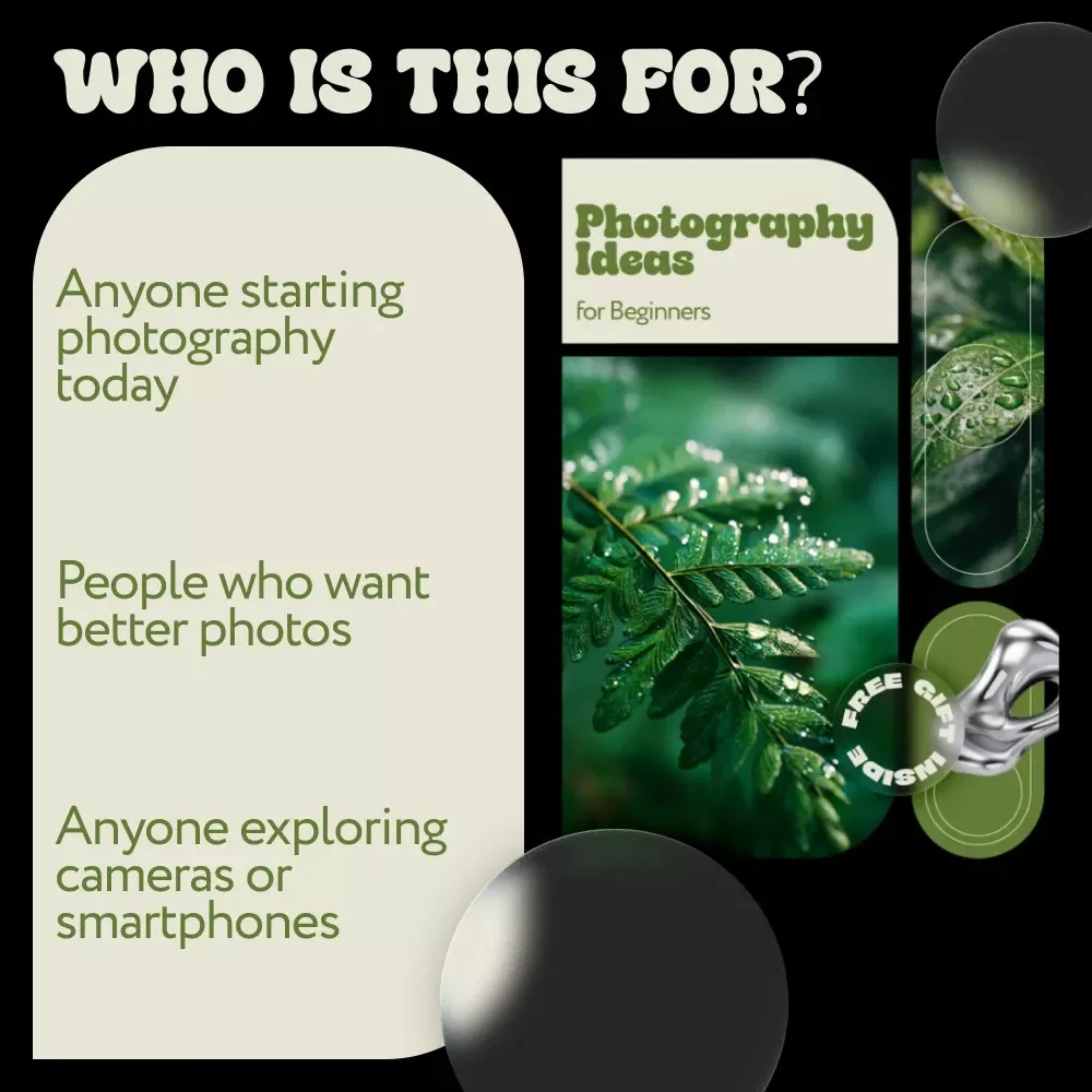 Photography Ideas for Beginners | Step-by-Step Beginner Photography eBook, Creative Photo Inspiration, Composition, Lighting & Gear Guide
