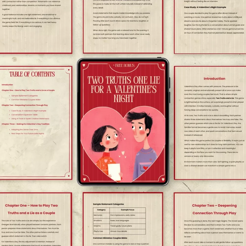 Two Truths One Lie for a Valentine’s Night – Romantic Couple Game Guide | Digital Download