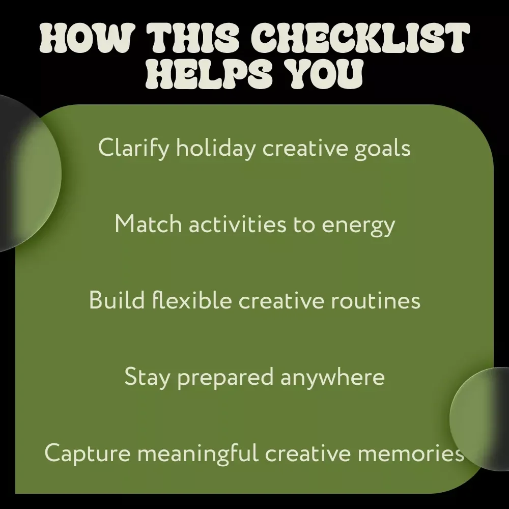 Holiday Creative Routines Checklist – Easy Ideas for Creative Routines During Holidays, Simple Holiday Creativity Planner, Digital Download
