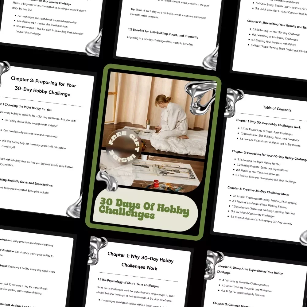 30 Days of Hobby Challenges | Creative 30-Day Challenge Guide, Digital Download for Skill-Building, Motivation & Focus