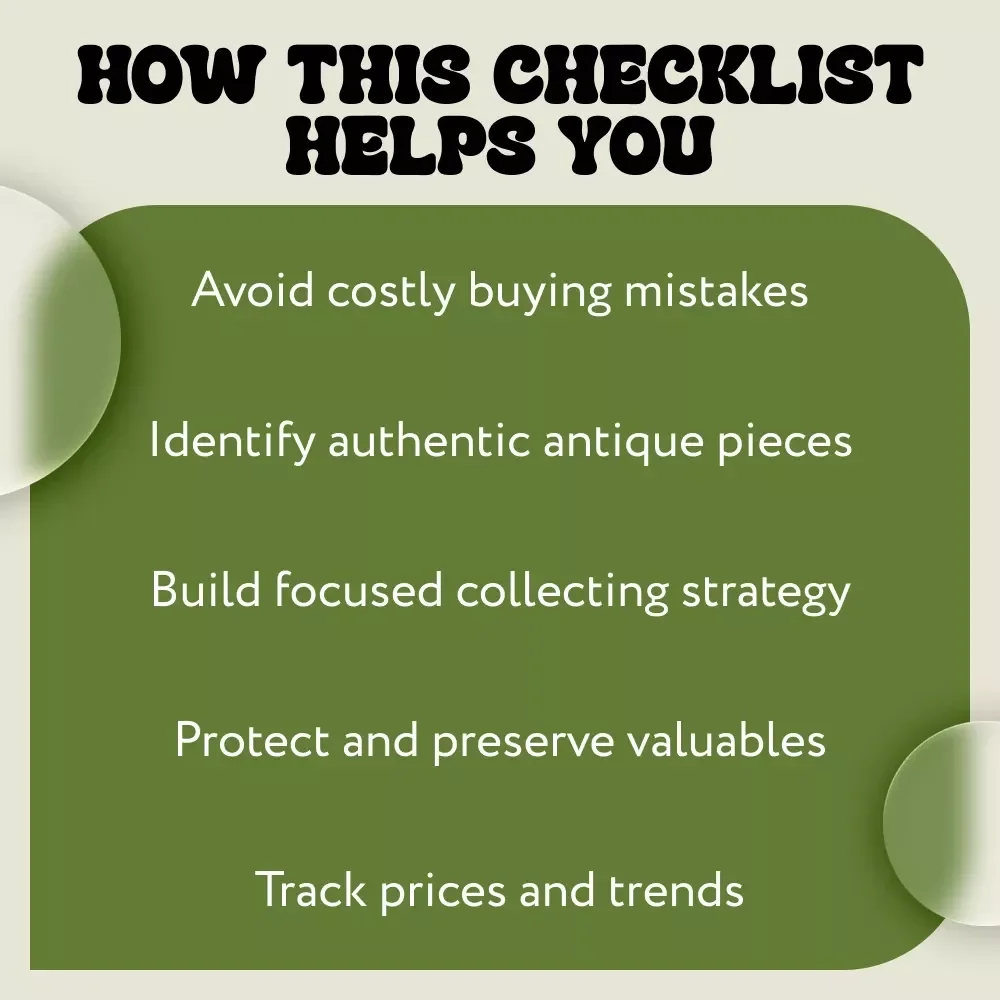 Antique Collecting Checklist | Printable Vintage & Antique Item Collecting Ideas Guide for Beginners & Enthusiasts | Digital Download