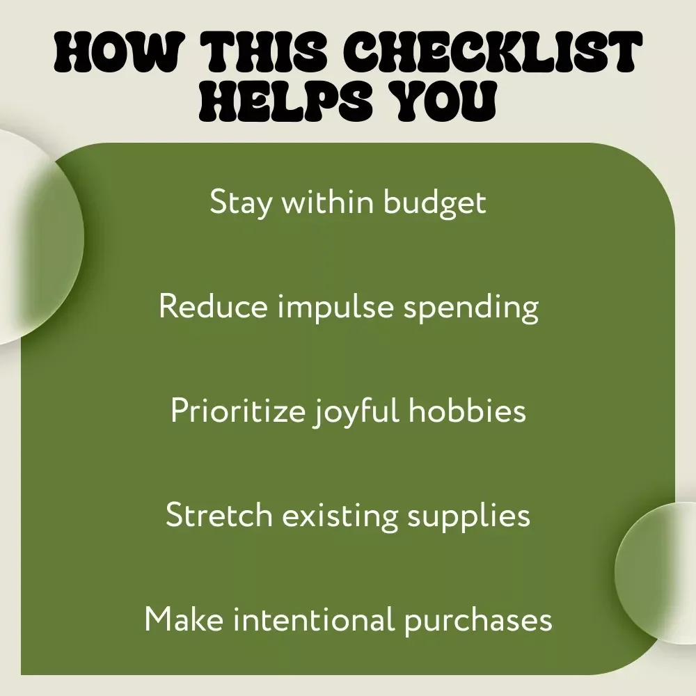 Smart Spending for Happy Hobbies Checklist | Printable Digital Checklist for Creative Budgeting & Hobby Budgeting Advice