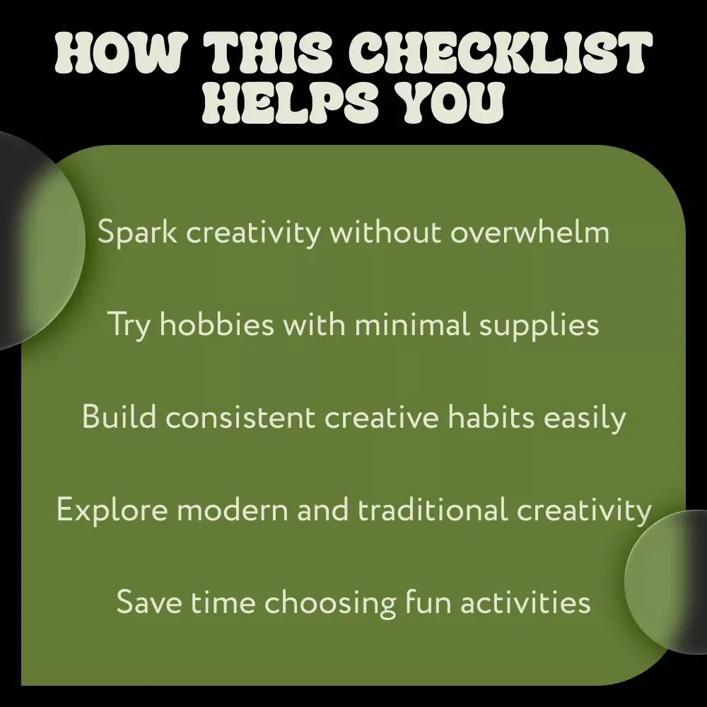 Fun and Simple Creative Hobbies to Try – Easy Checklist for Beginners | Simple Creative Hobbies to Try Digital Download