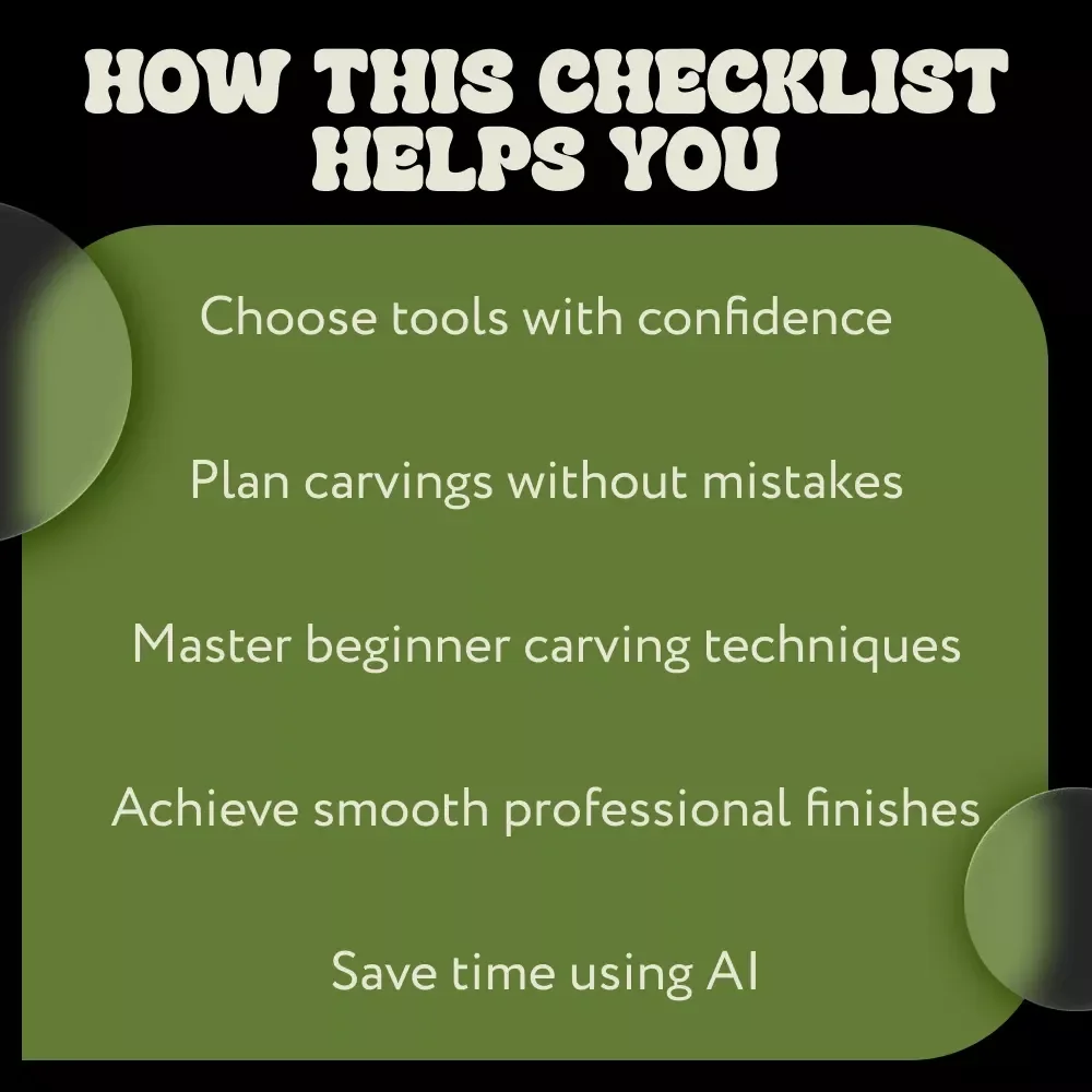Wood Carving Projects Tips Checklist | Beginner to Advanced Wood Carving Ideas, Step-by-Step Digital Guide for Creative Carvers