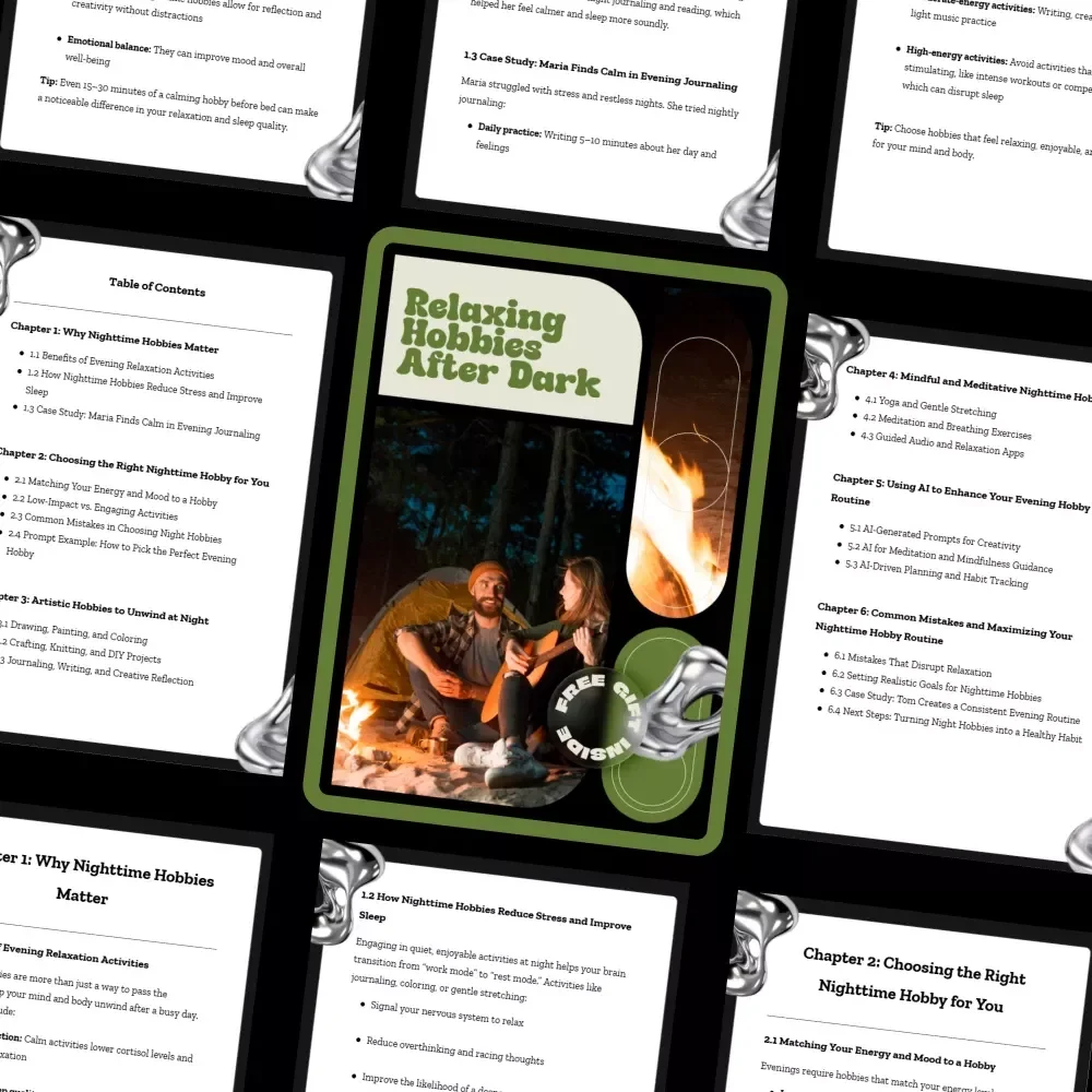 Relaxing Hobbies After Dark | Ebook with Ideas for Relaxing Hobbies at Night | Evening Self-Care & Stress Relief Guide