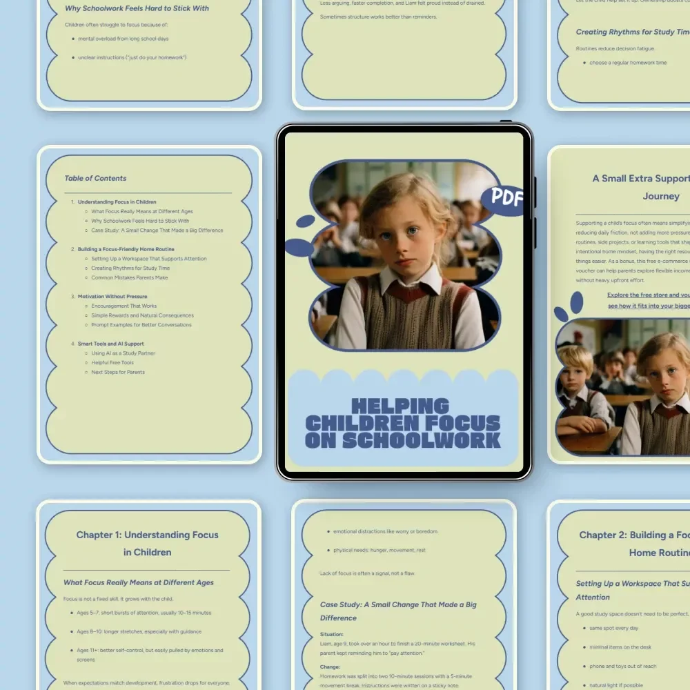 Helping Children Focus on Schoolwork – A Practical Parent Guide on how to help child focus on schoolwork, Build Better Study Habits, and Create Calm, Consistent Learning Routines at Home