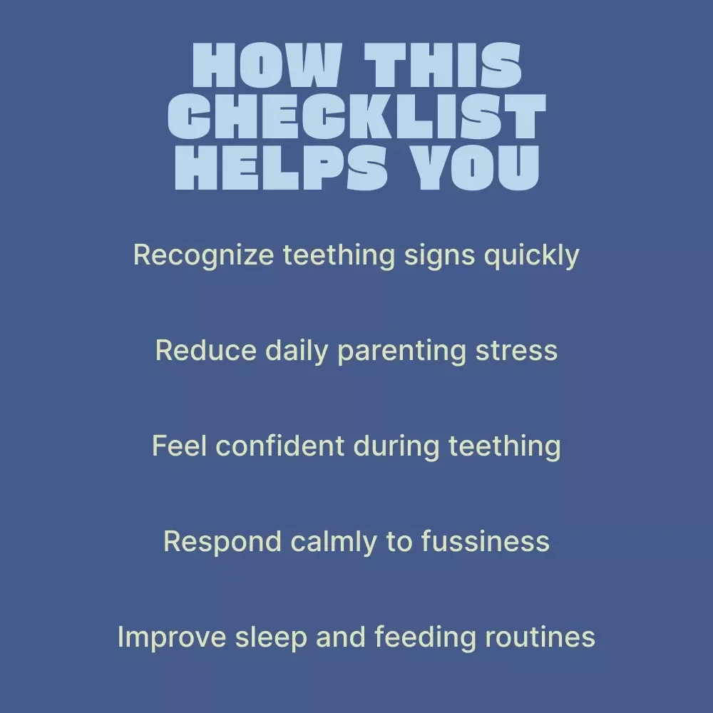 Baby Teething Fussiness Survival Checklist – Printable Baby Teething Fussiness Signs Guide for New Parents, Easy Infant Teething Tracker & Calm-Down Tool