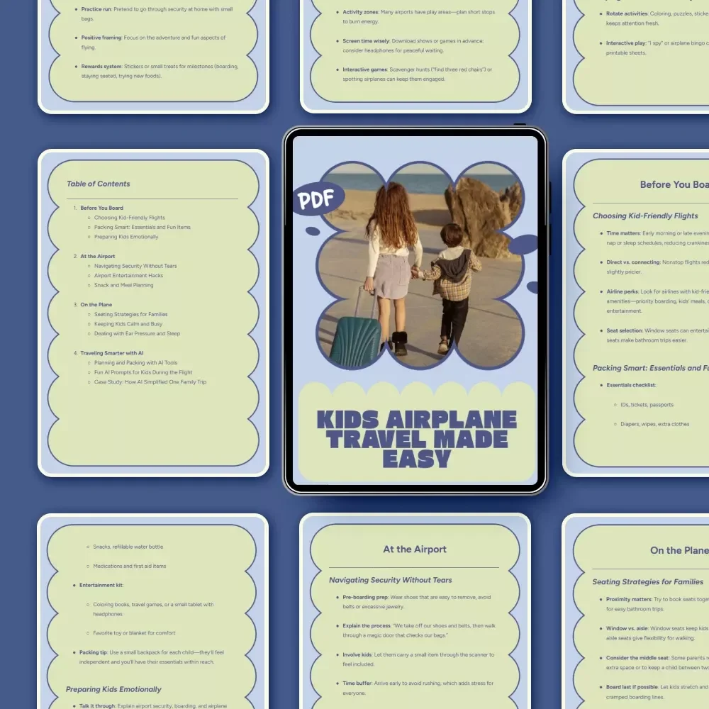 Kids Airplane Travel Made Easy – A Stress-Free Family Flight Guide with kids airplane travel tips, Packing Checklists & AI Travel Tools for Parents