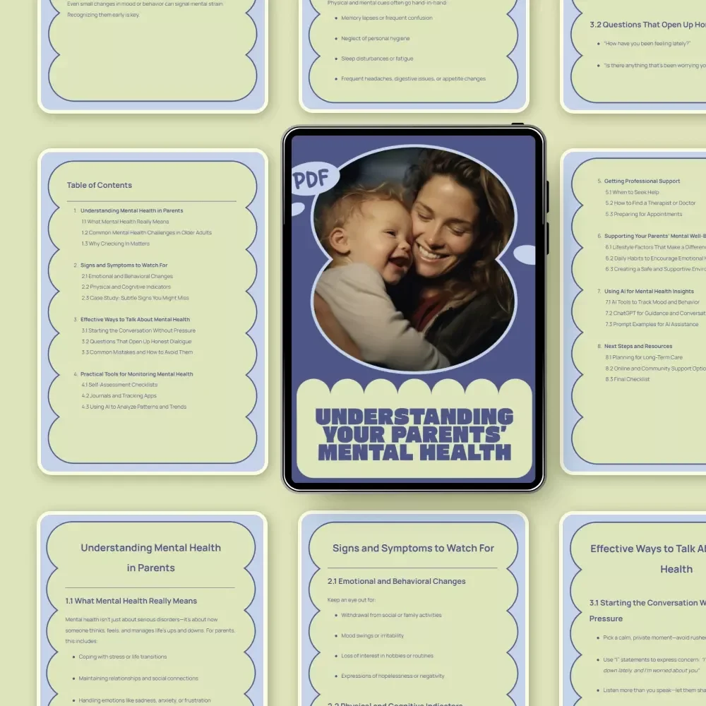 Understanding Your Parents’ Mental Health – Practical Ebook Guide on how to check parents mental health, Signs, Conversations, AI Tools & Support