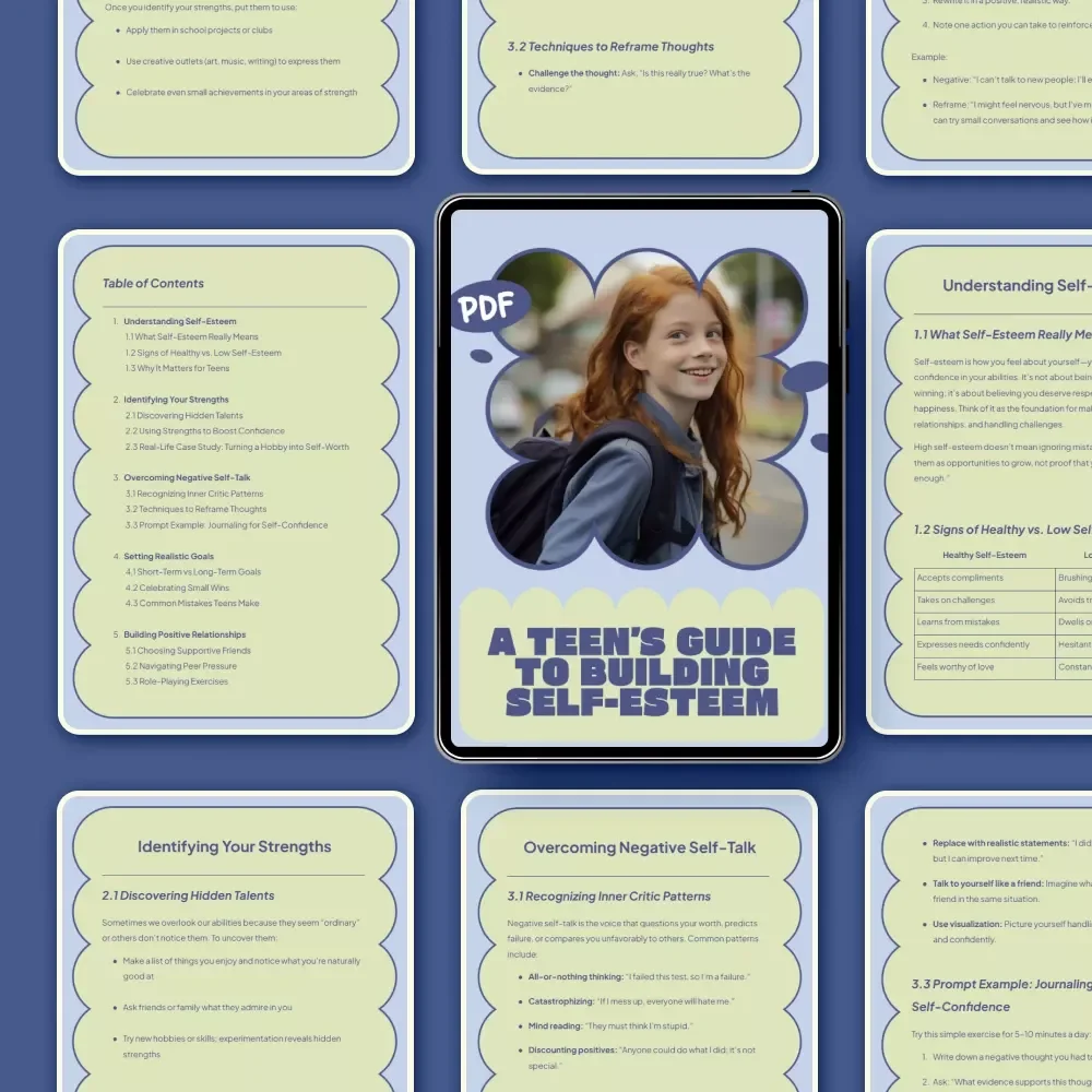 A Teen’s Guide to Building Self-Esteem | Confidence Workbook for Teens | Practical Mindset Guide & Digital Ebook