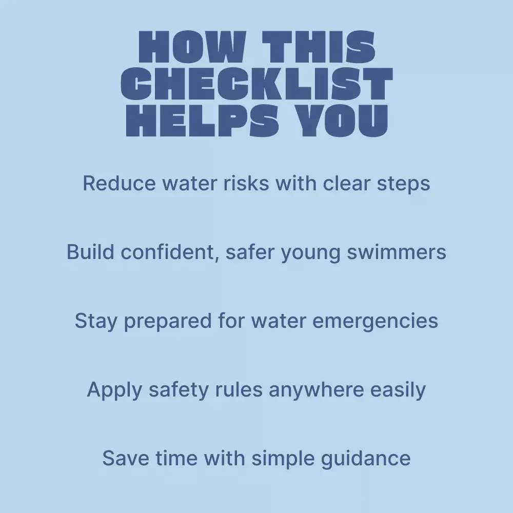 Kids Water Safety Basics Checklist | Printable Kids Water Safety Basics Guide for Parents, Caregivers & Swim Readiness Planning