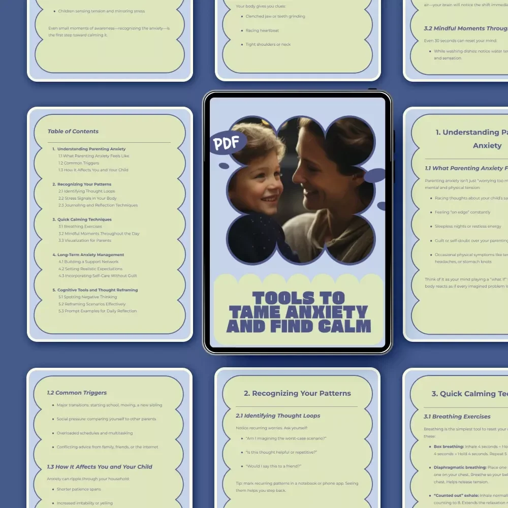 Tools to Tame Anxiety and Find Calm – A Practical eBook for Parents | Parenting Anxiety Coping Tools Guide