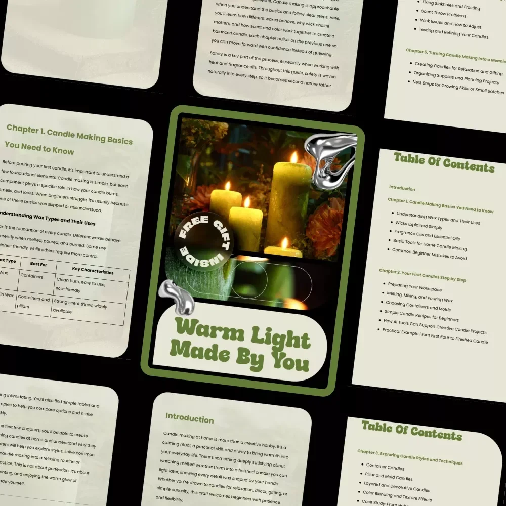 Warm Light Made by You – Beginner Candle Making Guide, eBook, Checklist, DIY Wax, Wicks, Fragrance Oils & Creative Candle Projects