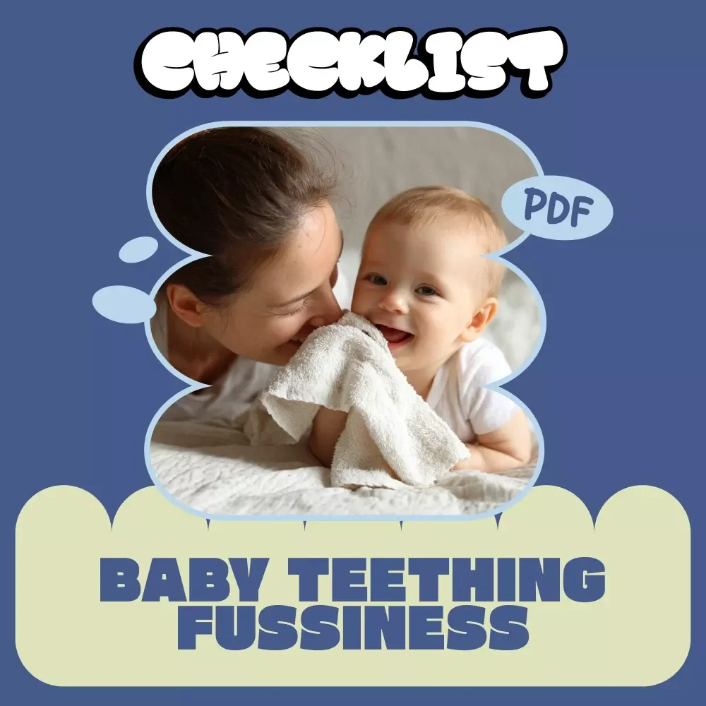 Baby Teething Fussiness Survival Checklist – Printable Baby Teething Fussiness Signs Guide for New Parents, Easy Infant Teething Tracker & Calm-Down Tool