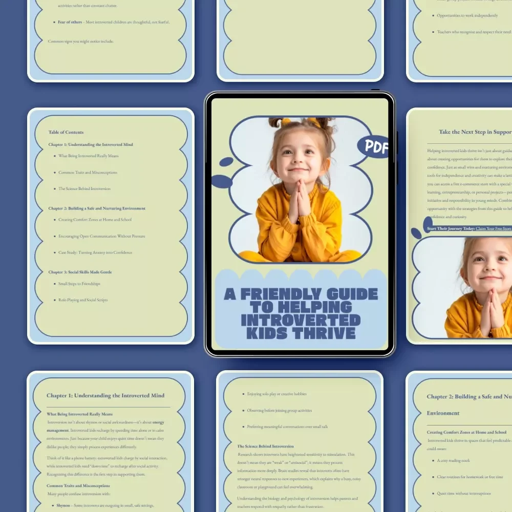 A Friendly Guide to Helping Introverted Kids Thrive – Practical Ebook for Parents on how to help introverted kids Grow with Confidence