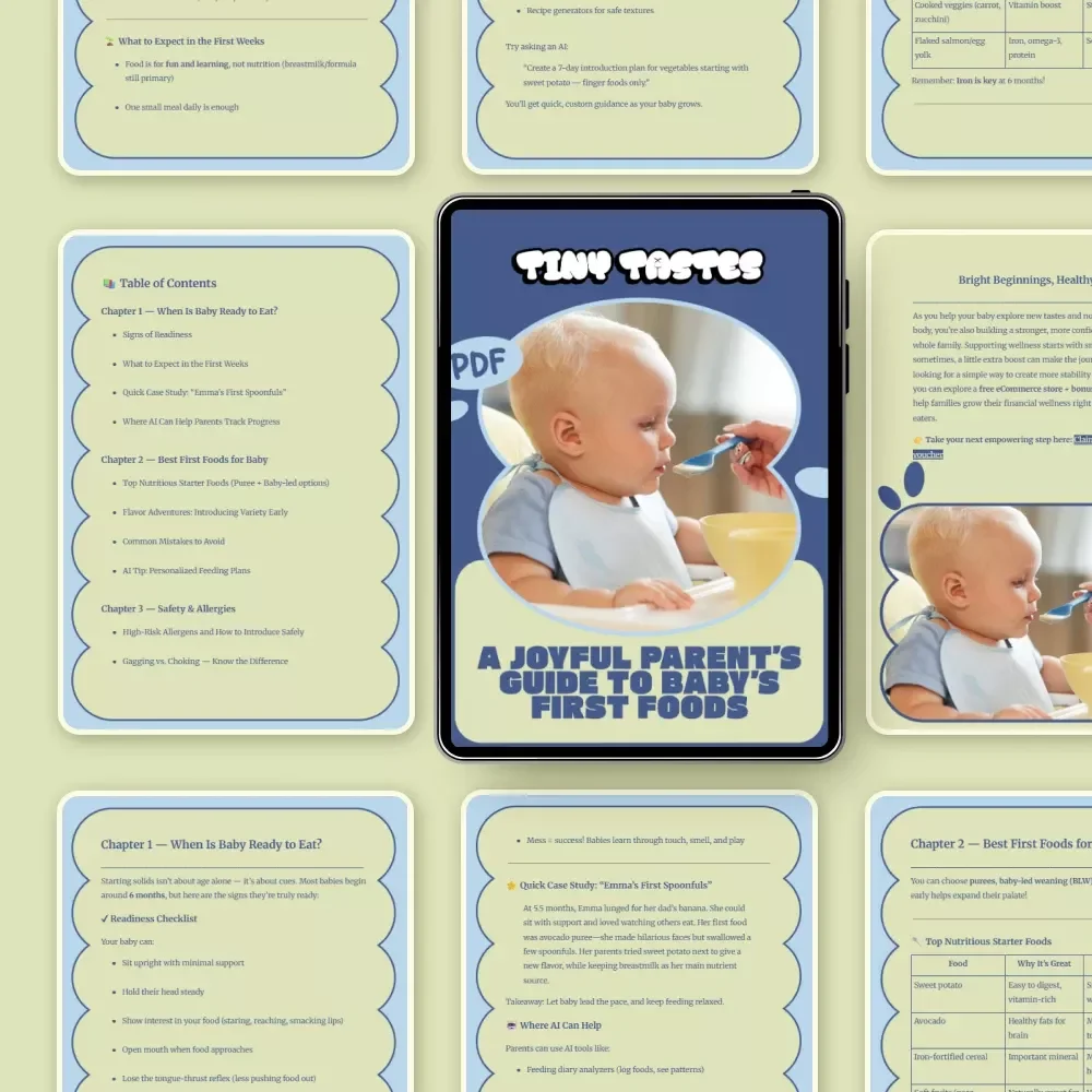 Tiny Tastes: A Joyful Parent’s Guide to Baby’s First Foods | First Foods to Try for a Baby | Gentle Weaning, Safety & Healthy Habits Guide