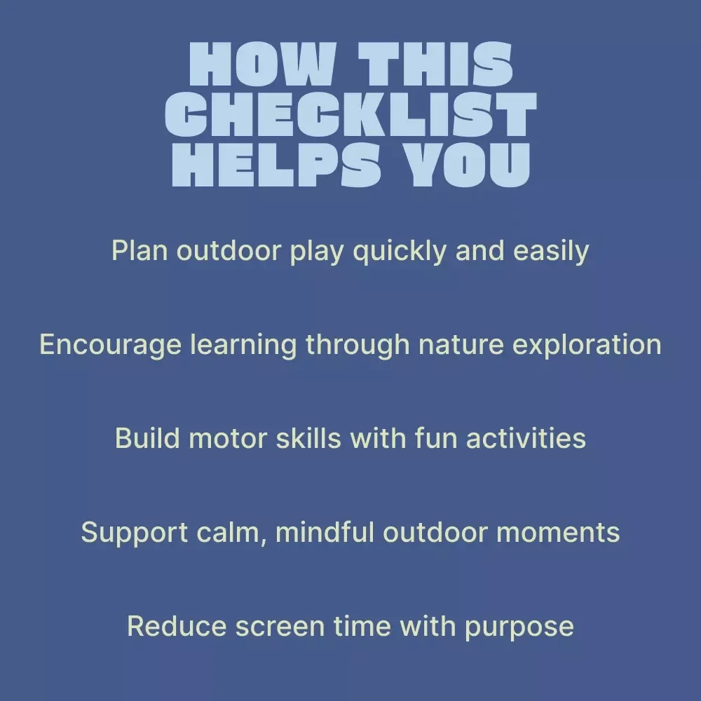Outdoor Fun Checklist for Preschool Kids – Printable Outdoor Activities Guide, Nature Play Ideas, Active Learning & Mindfulness for Young Children
