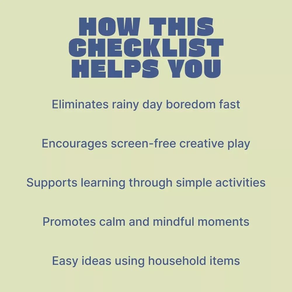 Rainy Day Fun Indoor Activities for Kids – Printable Guide for Screen-Free Indoor Play, Crafts, Learning Games & Creative Family Fun