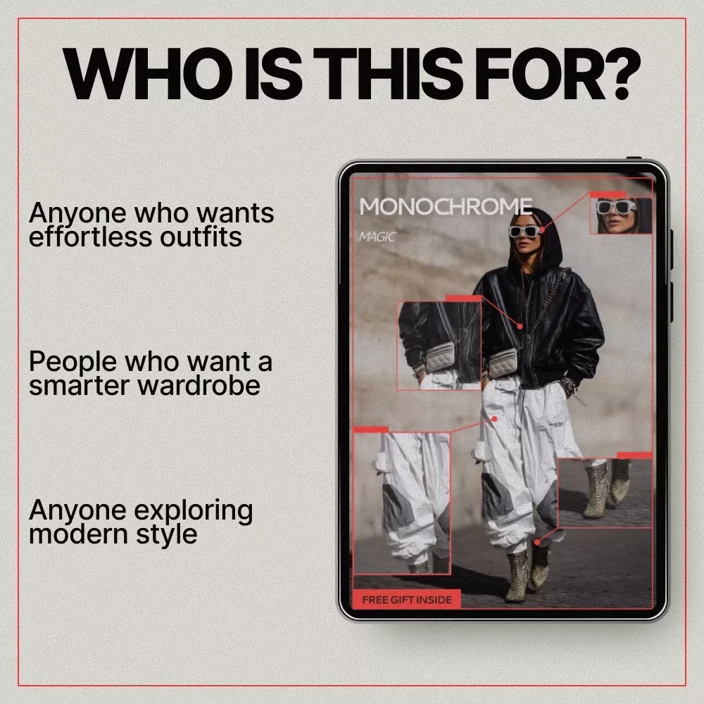 Monochrome Magic – Digital Style Guide eBook, Monochrome Outfit Guide, Capsule Wardrobe & AI Fashion Checklist Download