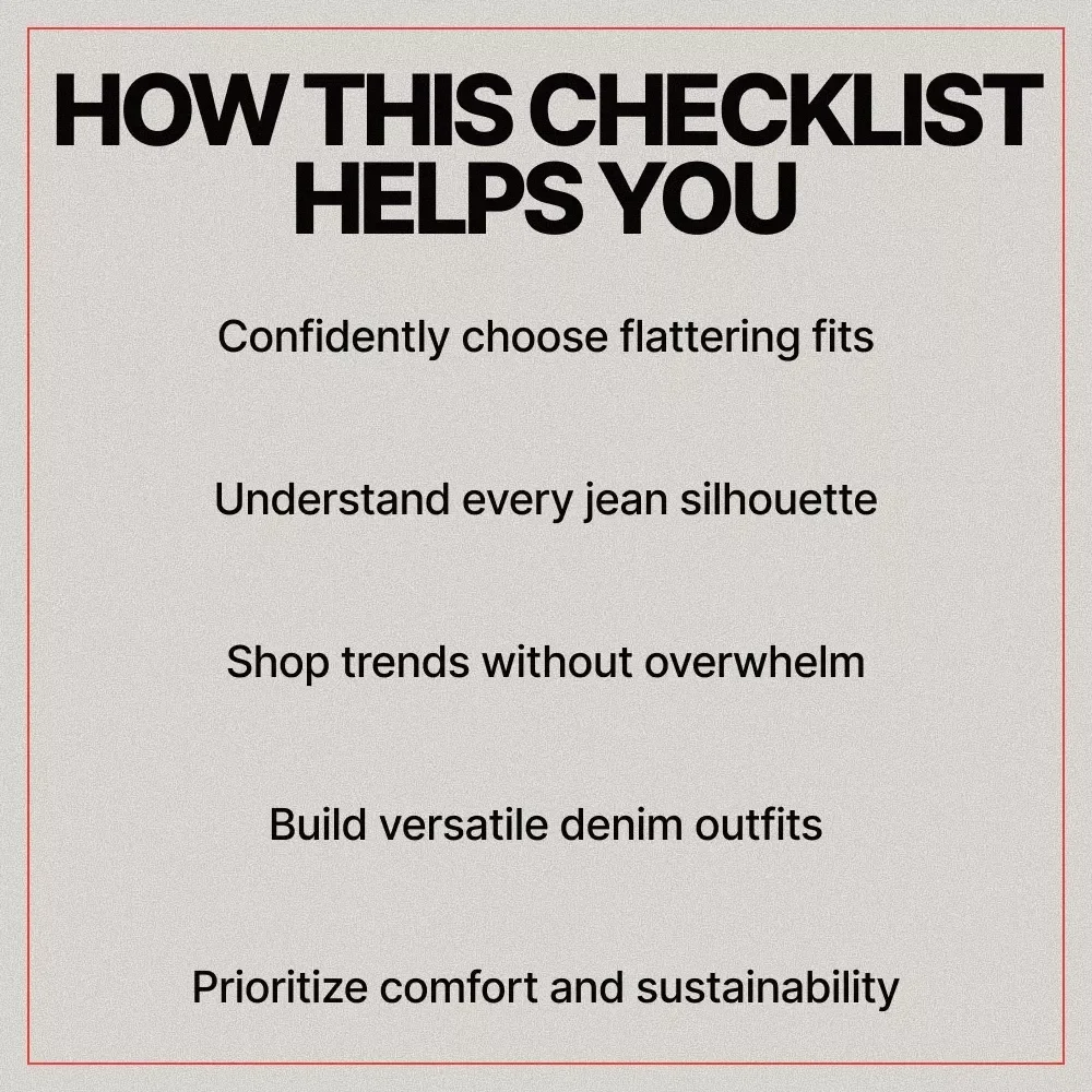 Your Go-To Jeans Silhouette Checklist | Trendy Denim Guide, What Jeans Silhouettes Are Trending, Digital Fashion Checklist Download