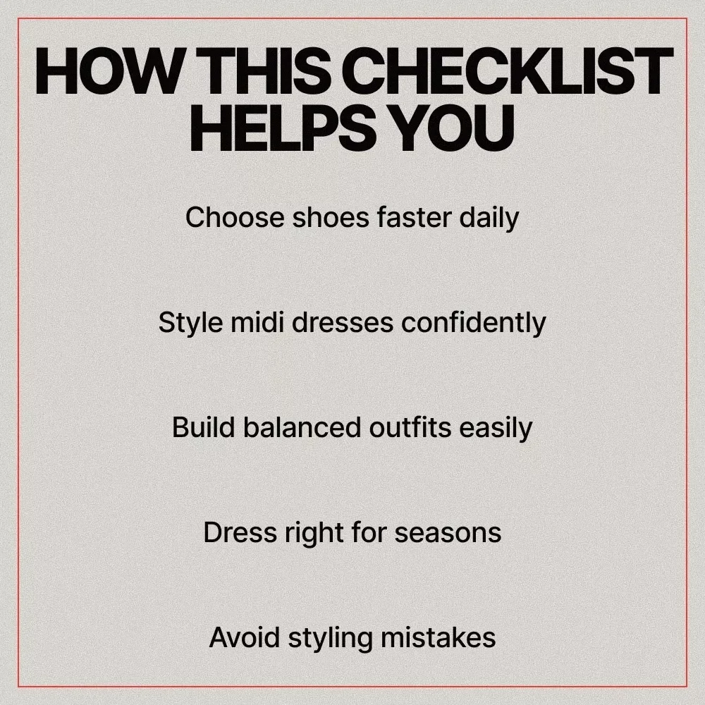 The Midi Dress Shoe Checklist | What Shoes Go With Midi Dresses | Instant Download Style Guide
