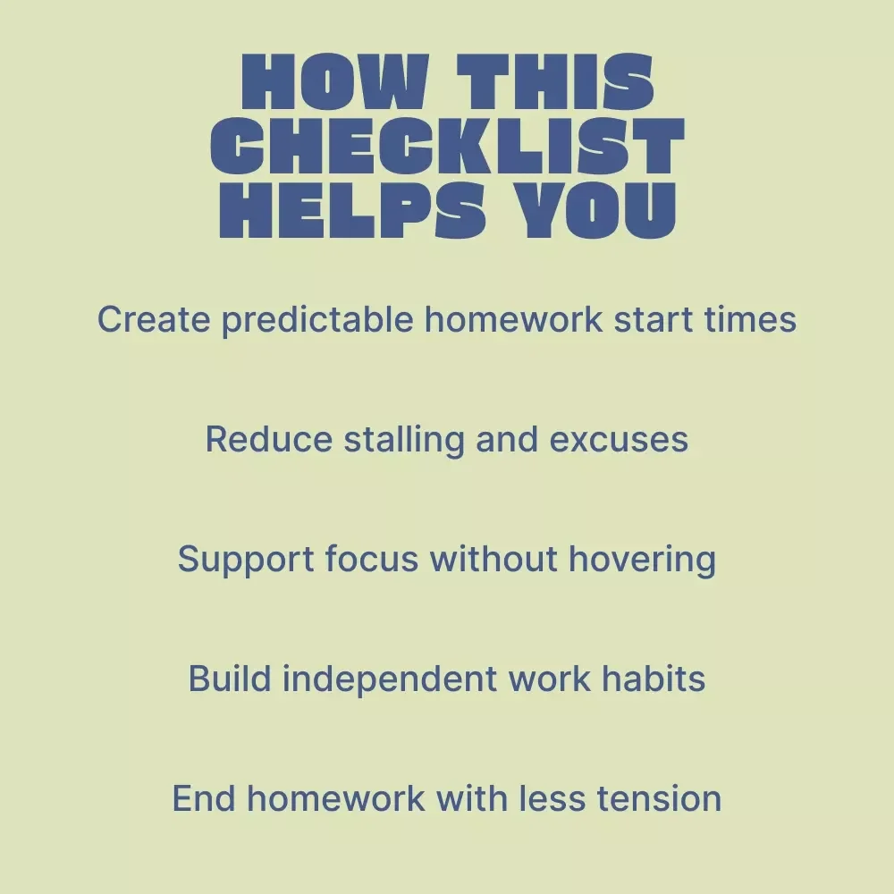 Homework Without the Nightly Drama – Child Homework Routine Help Checklist for Calm Afternoons & Stress-Free Evenings (Printable Digital Download)