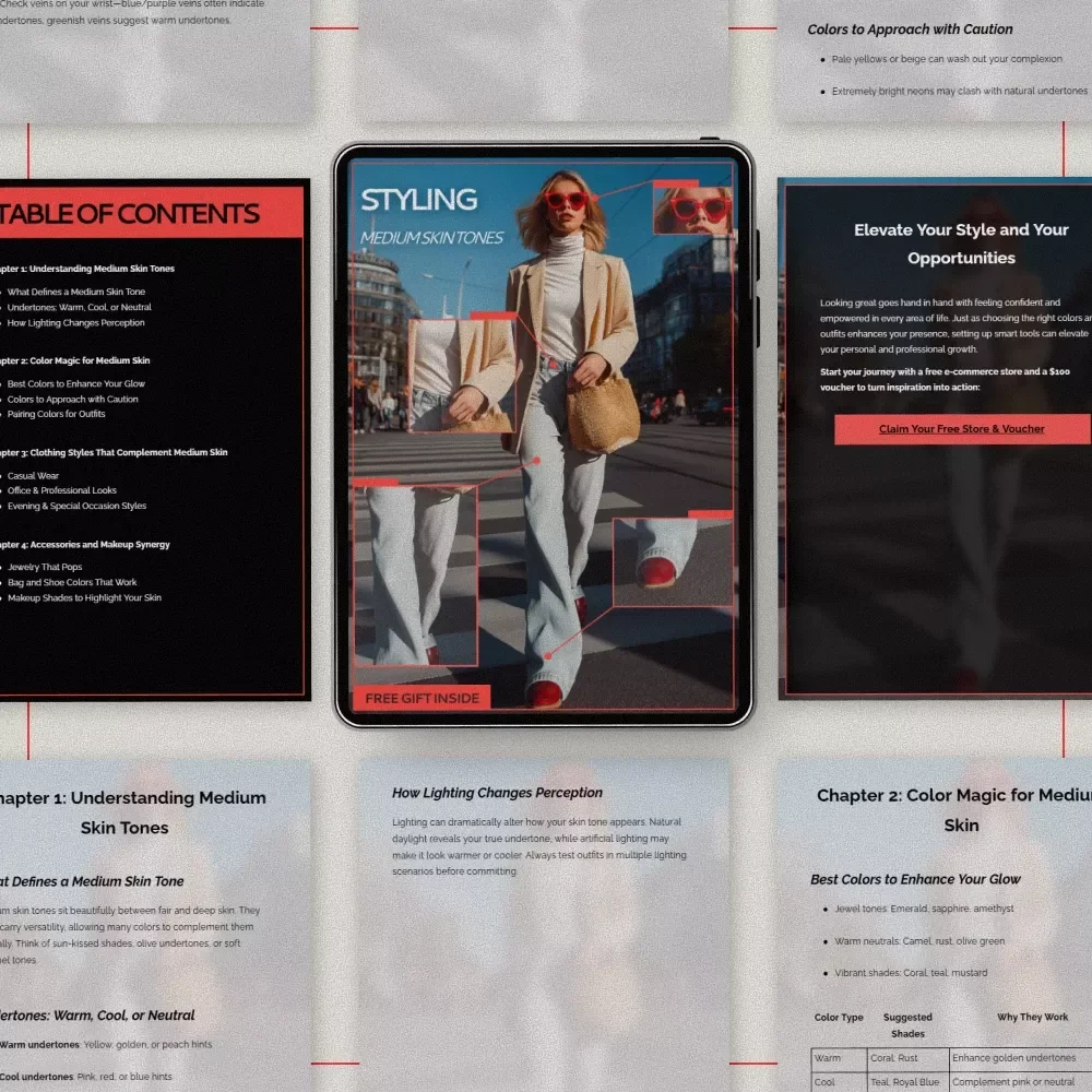 Styling Medium Skin Tones – eBook Guide on what outfits suit medium skin tones, Color Matching, Outfit Ideas & Everyday Style Confidence