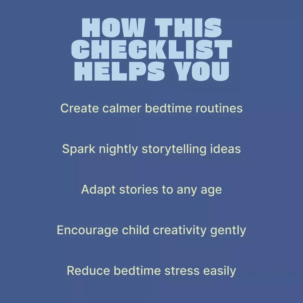 Kids’ Bedtime Story Ideas – Printable Checklist for Parents, Creative kids bedtime story ideas for Calm Nights, Personalized Storytelling & Imaginative Sleep Routines