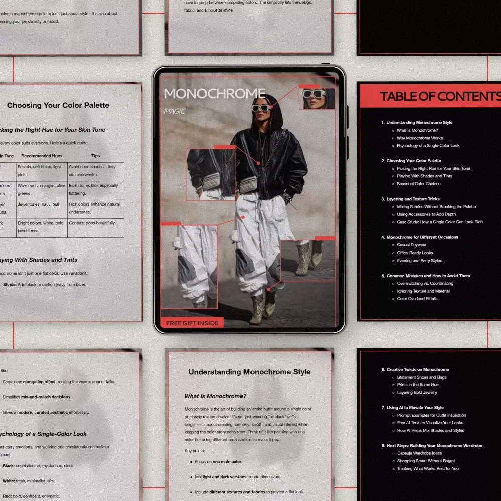 Monochrome Magic – Digital Style Guide eBook, Monochrome Outfit Guide, Capsule Wardrobe & AI Fashion Checklist Download
