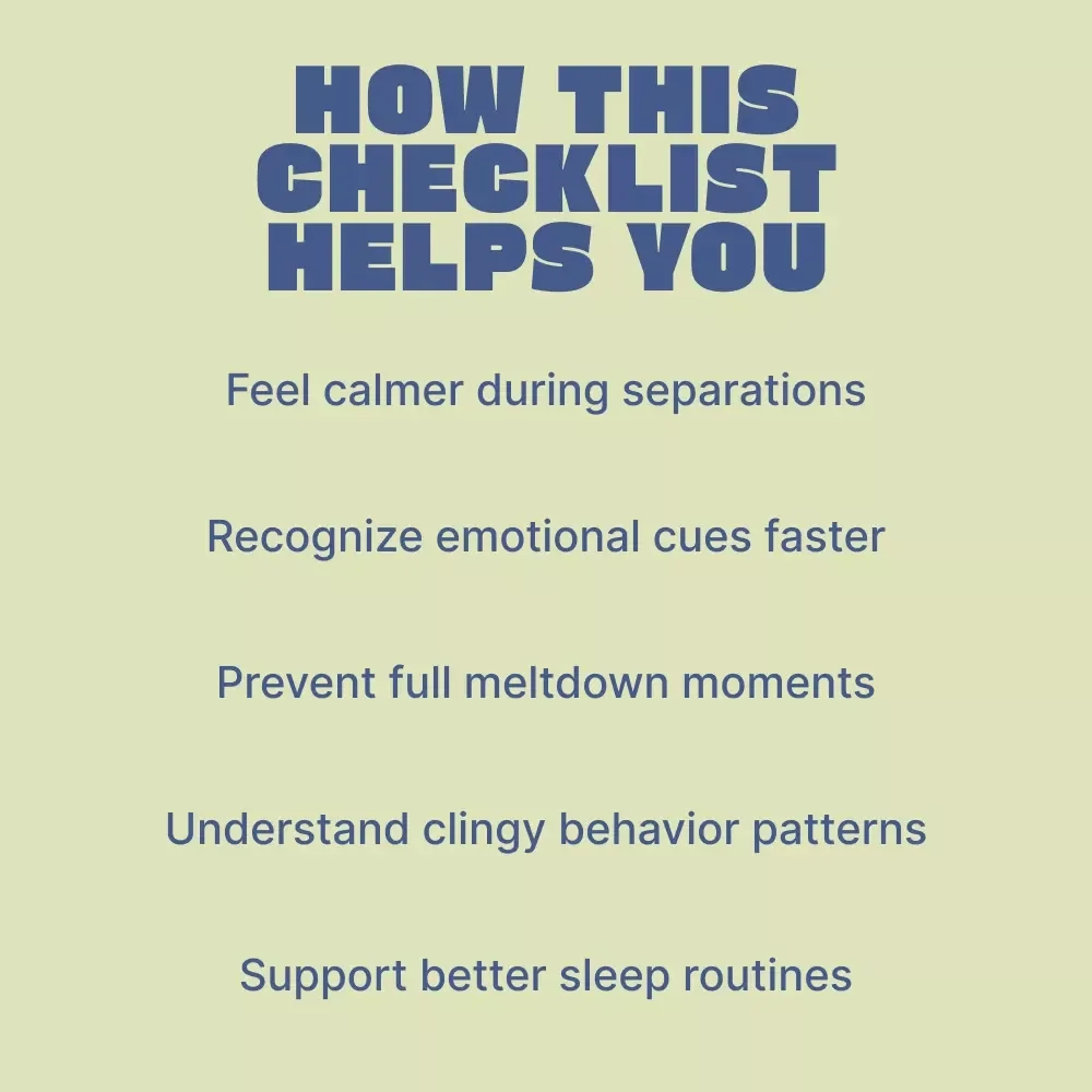 Baby Separation Anxiety Signs Checklist | Printable Baby Separation Anxiety Signs Guide for New Parents & Caregivers