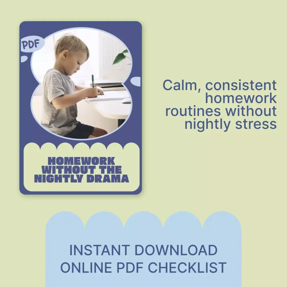 Homework Without the Nightly Drama – Child Homework Routine Help Checklist for Calm Afternoons & Stress-Free Evenings (Printable Digital Download)