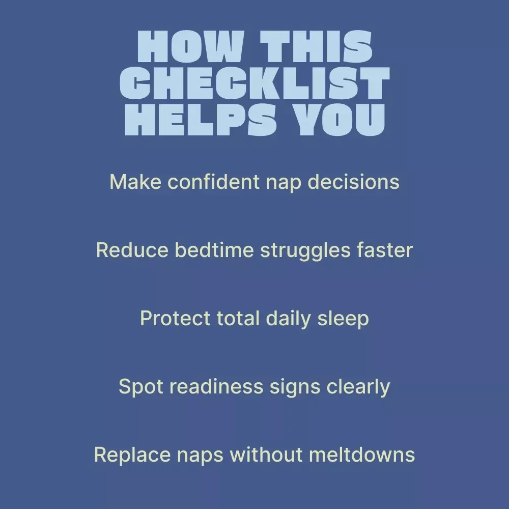 A Parent’s Checklist for When Kids Drop the Snooze | Printable Toddler & Preschool Nap Transition Guide | Calm Bedtimes & Sleep Clarity
