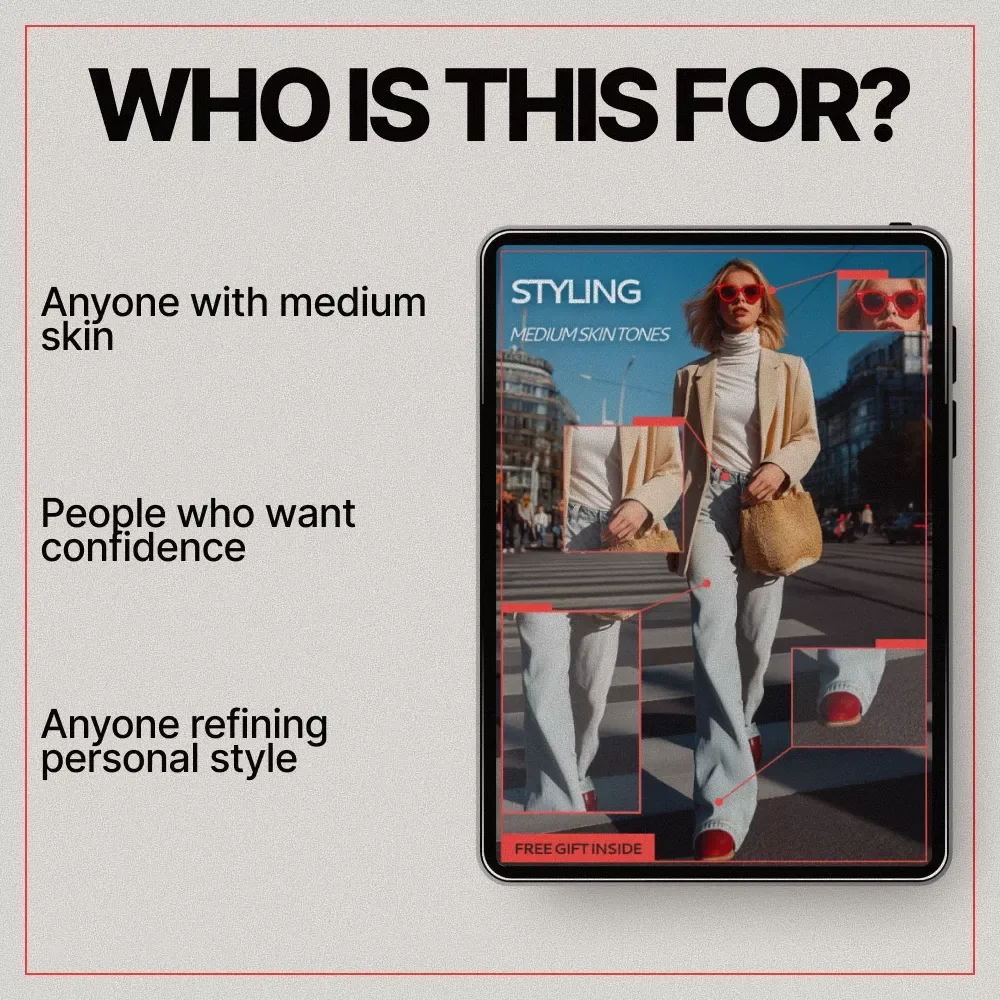 Styling Medium Skin Tones – eBook Guide on what outfits suit medium skin tones, Color Matching, Outfit Ideas & Everyday Style Confidence