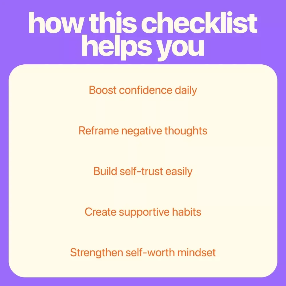 Your Confidence Kickstart Checklist: Simple Steps to Boost Self-Esteem Today | Printable Self Esteem Activities for Adults | Daily Confidence Builder