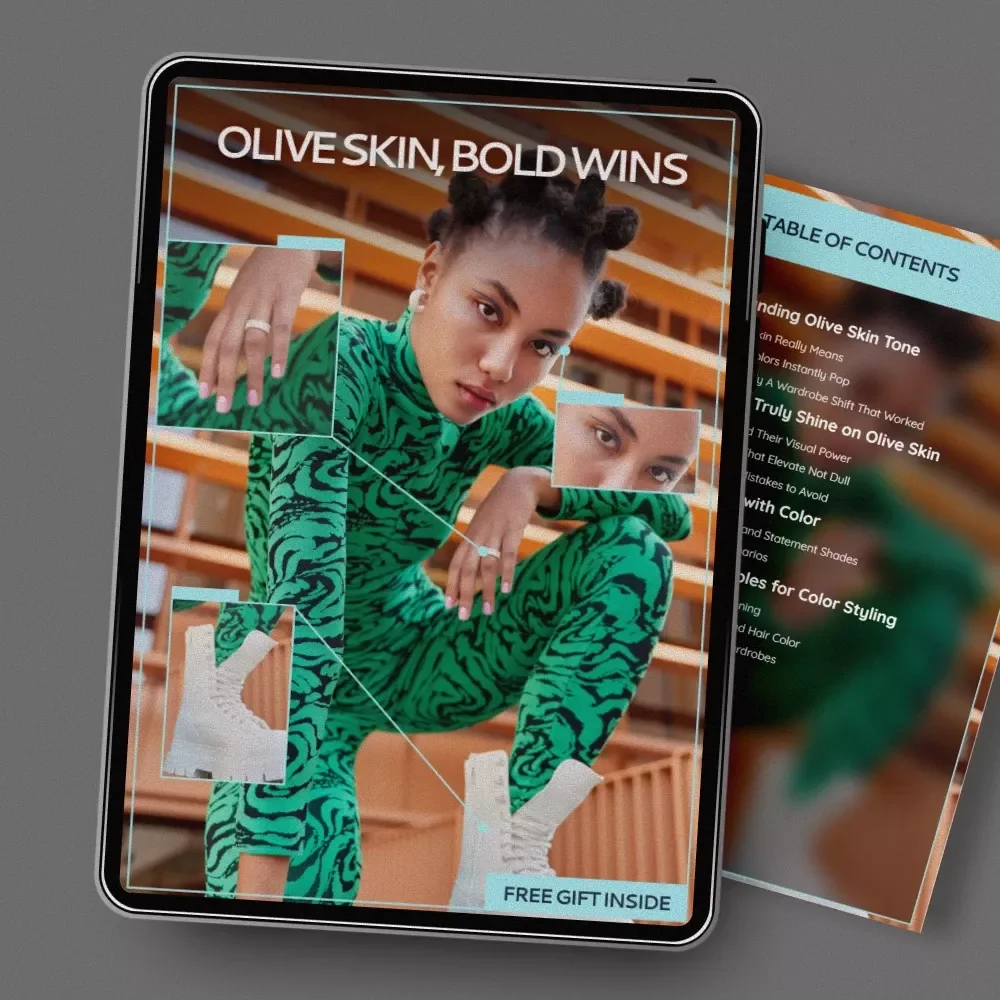 Olive Skin, Bold Wins – Olive Skin Tone Color Guide eBook, Styling & Wardrobe Colors, AI Prompts for Outfits & Capsule Wardrobes