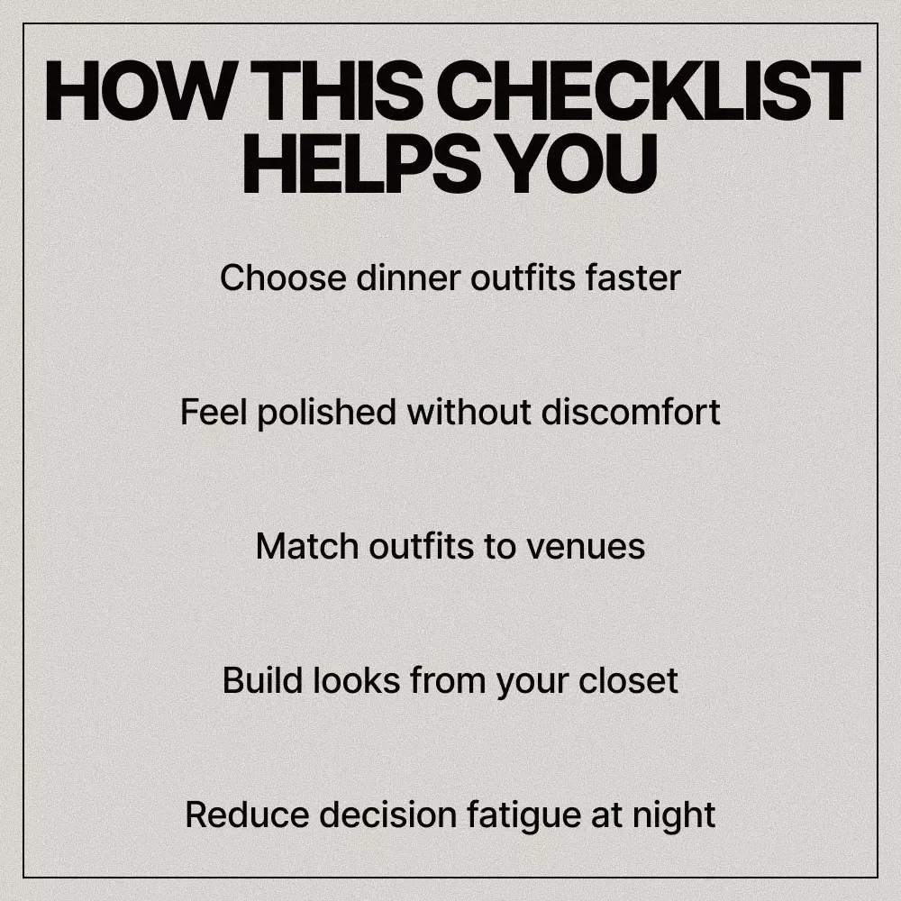 Dinner-Ready Looks | Chic Evening Outfit Checklist | What Outfits Work for Evening Dinners | Instant Digital Download
