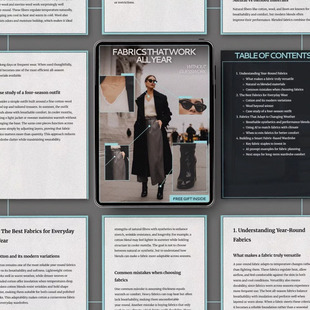 Fabrics That Work All Year Without Guesswork – Smart Wardrobe Guide, Year-Round Fabric Guide, Everyday Clothing Materials, Seasonal Fabric Planning eBook, Digital Download