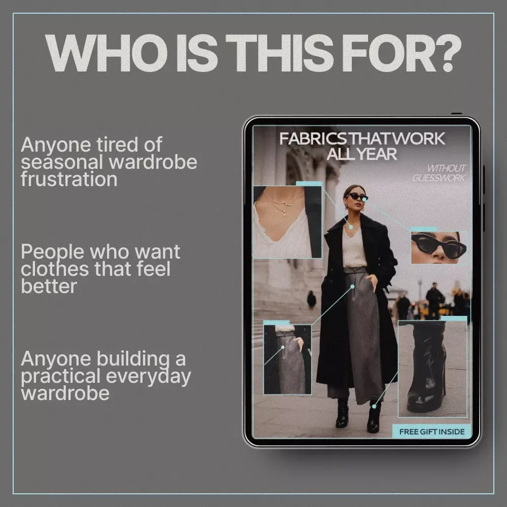 Fabrics That Work All Year Without Guesswork – Smart Wardrobe Guide, Year-Round Fabric Guide, Everyday Clothing Materials, Seasonal Fabric Planning eBook, Digital Download