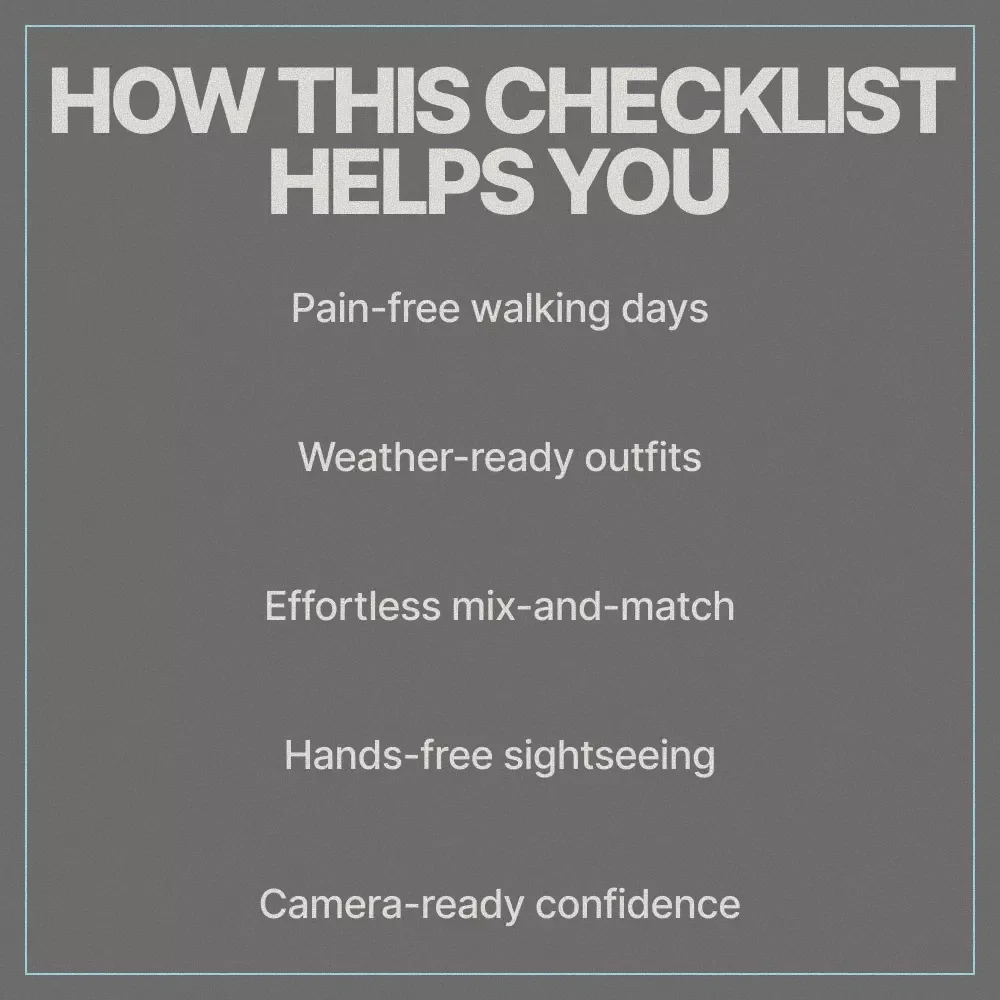 City Sightseeing Outfit Cheatlist – What Outfits Are Good for City Sightseeing | Travel Outfit Checklist for Comfortable & Stylish Exploring