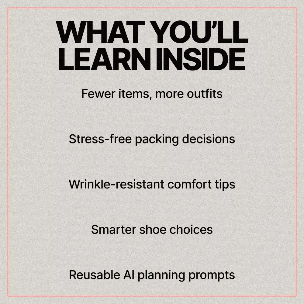 Pack Light, Travel Smart – Ebook Guide on what clothes to pack for short trips | Smart Packing Checklist for Minimalist Travel