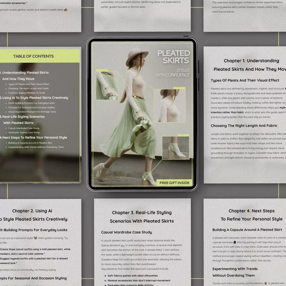 Pleated Skirts, Styled With Confidence | How to Style Pleated Skirts Guide | Modern Outfit Ideas, AI Styling Prompts & Everyday Looks
