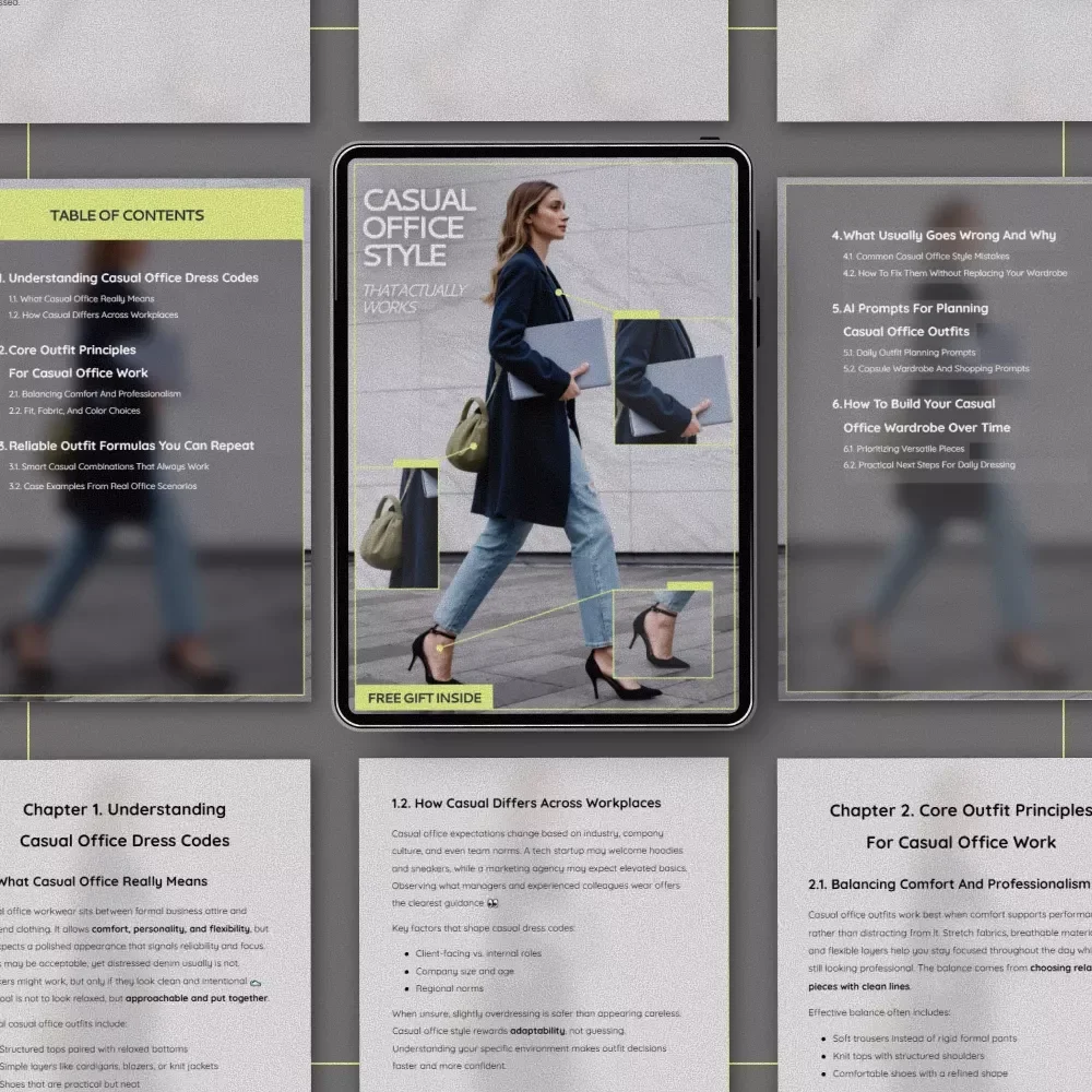 Casual Office Style That Actually Works | Ebook Guide on What Outfits Suit Casual Office Work | Smart Casual Workwear Capsule
